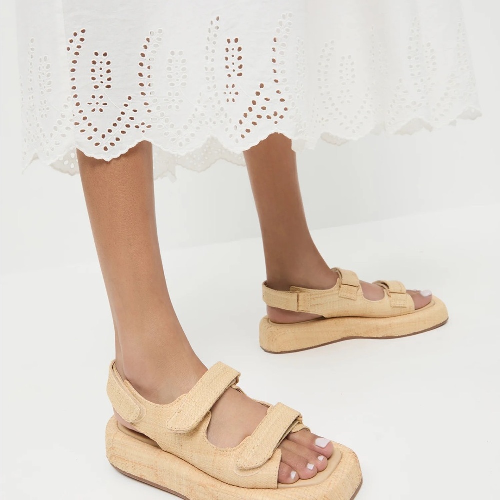 Women's Loeffler Randall Blaise sandal in raffia. Size 7.5, used.